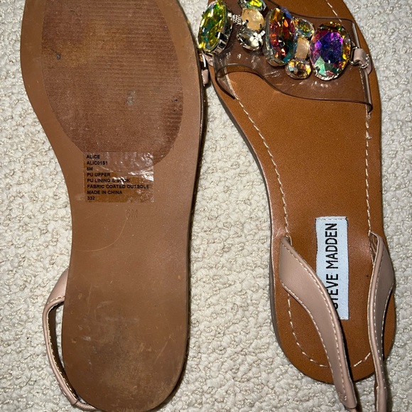 Steve Madden Tan Sandals with Iridescent Chunky Stud Jewel Embellishments Size 6 - Picture 3 of 5
